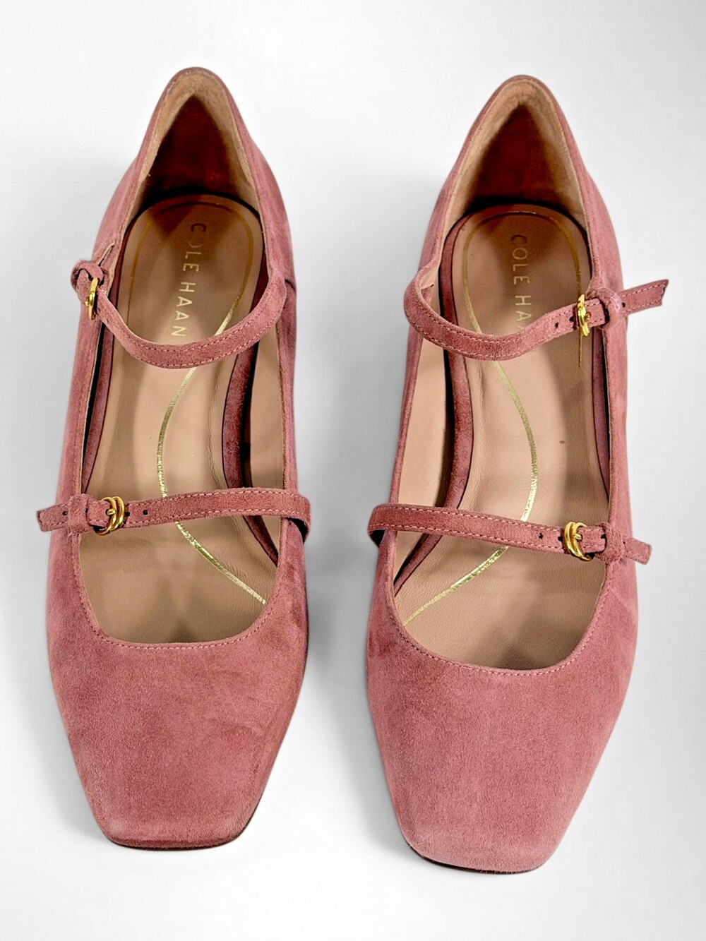 Cole Haan Paxton Pink Suede Mary Jane Pumps Double Strap Block Heel 8B